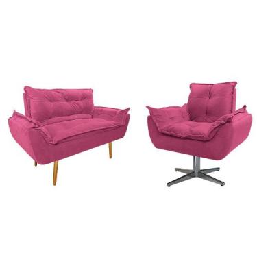 Imagem de Kit Namoradeira e Poltrona Opala Base Giratória de Metal Sintético Pin