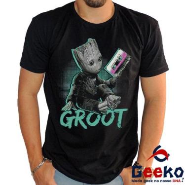 Imagem de Camiseta Groot 100% Algodão Guardiões da Galáxia Geeko, Preto gola red