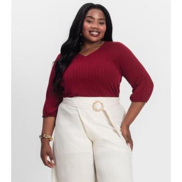 Imagem de Blusa Canelada Plus Infinita Cor Vermelho, Plus G3, Vermelho