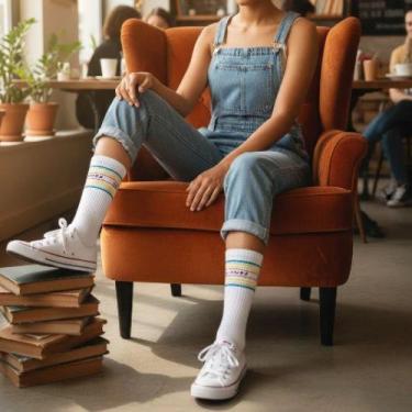 Imagem de Meia Cano Longo Alto Série Friends Nerd Geek Algodão - Hoahi, 33-38, V