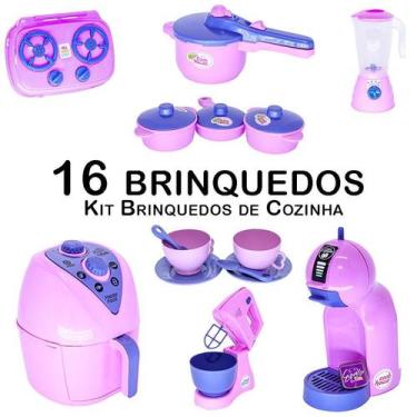 Imagem de Kit Cozinha Infantil Eletro Panelas Air Fryer Xícara 16pç - CLICKCOMPR