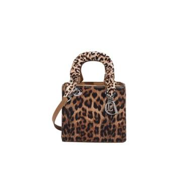 Imagem de CORIOS Bolsa de mão com estampa de leopardo - Bolsa tiracolo feminina de couro PU, impermeável, bolsa carteiro e bolsa fashion, Cáqui, P, Large