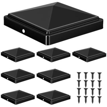 Imagem de PercyEffie Pacote com 8 tampas de poste de alumínio pirâmide para postes de madeira 4x4, tampa de postes de deck de cobertura de cerca de madeira com acabamento fosco superfície revestida em pó com
