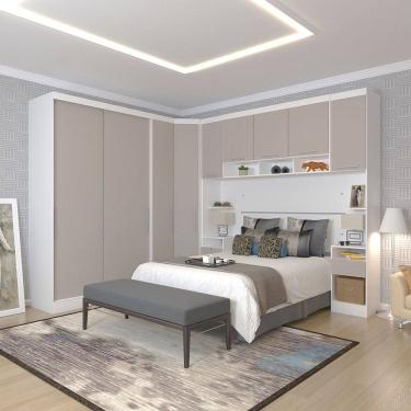 Imagem de Quarto de Canto Casal com Guarda Roupas Cabeceira e Mesas de Cabeceira Alpes Luciane Moveis
