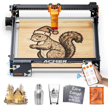 Imagem de Acmer Gravador a laser P1 S Pro, máquina de gravação e corte a laser de 6 W (6000 mW) com área grande de 380 x 370 mm, função WiFi, grava madeira, acrílico, couro, vidro, metal, para bricolage e