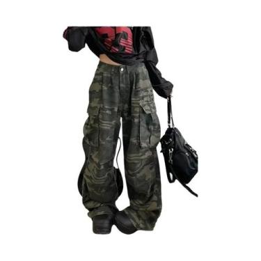 Imagem de Calças Jeans Vintage Verde Militar De Cintura Alta Para Mulheres, Esti