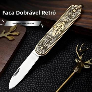 Imagem de Canivete Retrô Mini Dobrável Com Cabo De Latão, Chaveiro, Ferramenta P