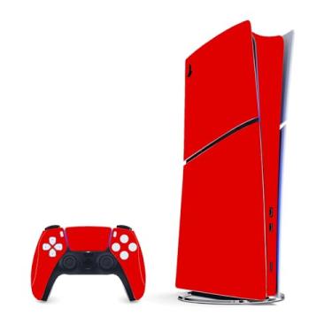Imagem de Skin Wrap Compatible with PS5 Slim Digital, Full Set Vinyl Decal Protective Sticker Cover for Game Console & Controller (Red)