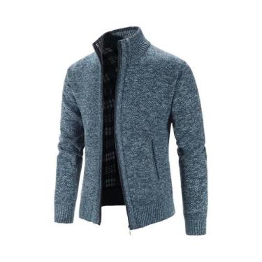 Imagem de Cardigã Masculino plus Size 3XL De Tricô Com Forro De Lã, Cor Sólida, 