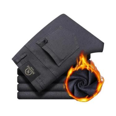 Imagem de Calças De Veludo Masculinas Slim Com Forro De Fleece, Elásticas, Casua