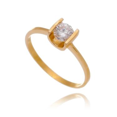 Imagem de Anel  Solitário com Zirconia Branca em Prata com Bnho de Ouro Coleção Solitário