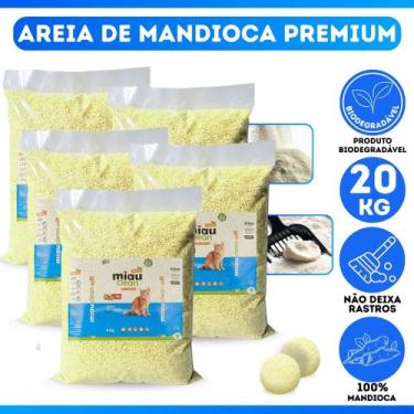 Imagem de Kit 5 Areia De Gato Miauclean Mandioca 4kg Neutraliza Odores Grãos Fin