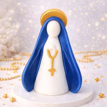 Imagem de Nossa Senhora Aparecida,Escultura Minimalista Decoração Religiosa Imagem Moderna com Terço Dourado (Dourado/Branco)