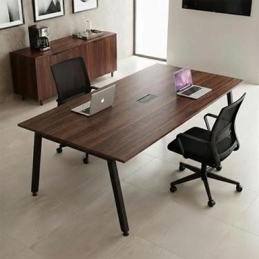 Imagem de Mesa Reunião Corporativa 6 Lugares 210cm x 120cm com Caixa de Tomadas 