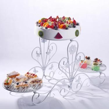 Imagem de Suporte de bolo de metal de 3 camadas - Bandeja de exibição de sobremesa elegante para casamentos, festas e eventos - Suporte de servir resistente e decorativo para bolos e guloseimas