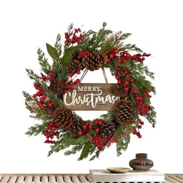 Imagem de Guirlanda de Natal para ambientes internos – Decoração de casa artificial de 40 cm com frutas vermelhas – Guirlanda de Natal para porta da frente – para Ação de Graças, feriado, festa de aniversário