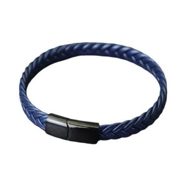 Imagem de Pulseira Masculina De Couro Com Aço Inoxidável, Joia Trançada Estilo S