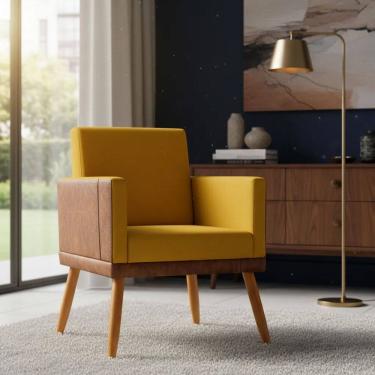 Imagem de Poltrona Decorativa Para Sala Recepção Escritório Consultório Lis Corino Peroba e Suede