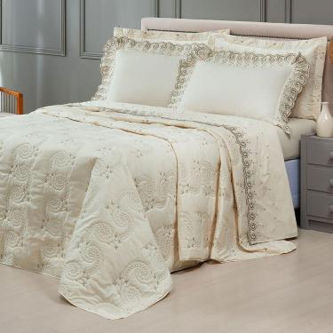 Imagem de Cobre Leito + Jogo De Cama 7 Peças Queen Percal 200 Fios Mistral 100% Algodão - Palha