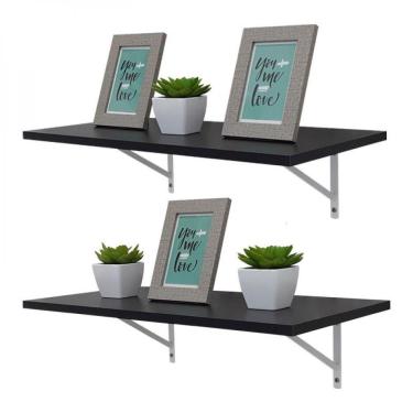 Imagem de Kit 2 Prateleiras 100 X 25cm Preta Com Mão Francesa