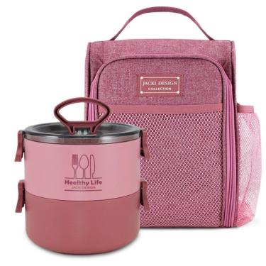 Imagem de Kit Pote Marmita De 2 Andares E Bolsa Térmica Concept Rosa