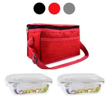 Imagem de Kit 2 Potes Vidro 640ml Hermético + 1 Bolsa Térmica Marmita - ÚNICA, V