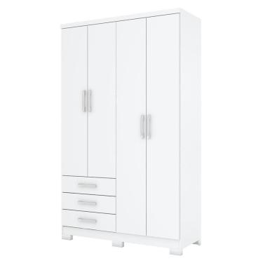 Imagem de Guarda Roupa Solteiro Caju 4 Portas E 3 Gavetas Branco - Móveis Henn Branco