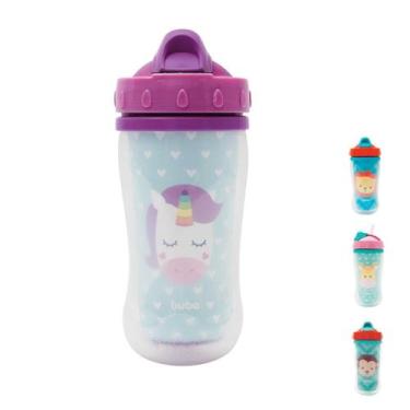 Imagem de Copo com Canudo Infantil Parede Dupla Buba Macaco ou Unicórnio 320ml, 