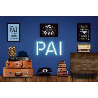 Imagem de Painel de Lona Pai Azul Vintage - Fabrika de Festa, 150x100cm