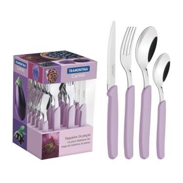 Imagem de Faqueiro Tramontina Carmel Inox Cabos Púrpura Claro 24 Peças Tramontin