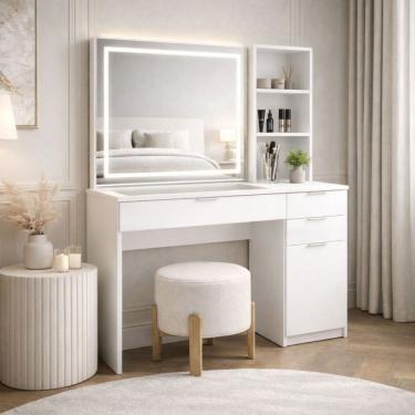 Imagem de Penteadeira Bella 1 Porta 3 Gavetas com Espelho e Led Branco - Politorno