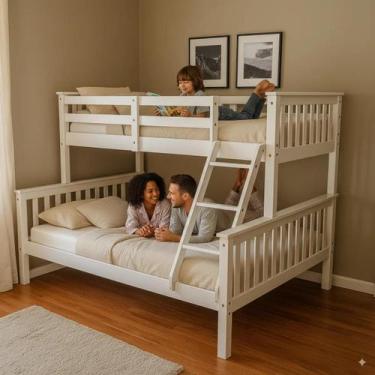 Imagem de Beliche Casal Alta De Madeira Com Grade De Proteção E Escada - Móveis 