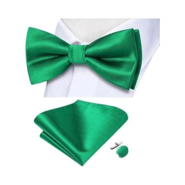 Imagem de Conjunto De Gravata Borboleta E Abotoaduras Masculinas Em Seda Verde A