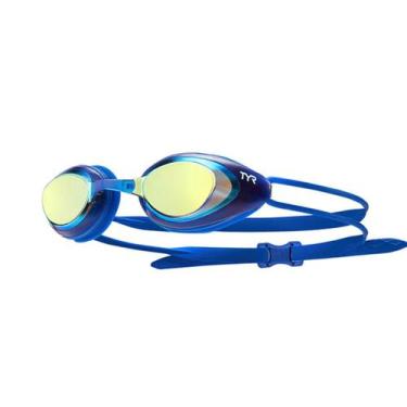 Imagem de Óculos De Natação Adulto Blackhawk Racing Mirrored TYR, Azul, Dourado
