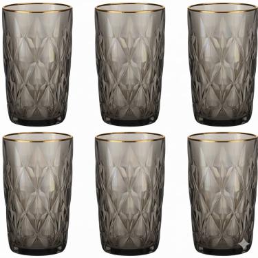 Imagem de Jogo De 6 Copos 400ml Cinza Borda Dourada Diamond Em Casa Tem