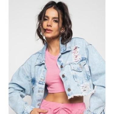 Imagem de Jaqueta Salvatore Fashion Jeans Cropped Oversized Feminina-Feminino