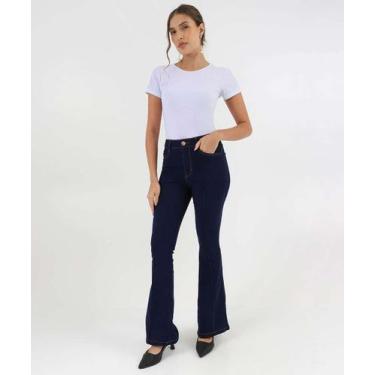 Imagem de Calça Feminina Jeans Flare Bolsos Cintura Alta Azul-59154 - JEZZIAN, 4