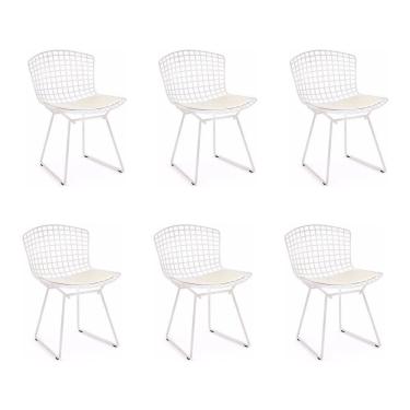 Imagem de Kit 6 Cadeiras Bertoia Branca Com Assento Branco