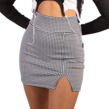 Imagem de Saia xadrez quadriculada com fenda na lateral estampa vichy - LUSH!, P