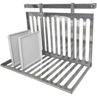 Imagem de Escorredor de Louças Dobrável Suspenso 12 Pratos Aço Inox Haus Fixo de