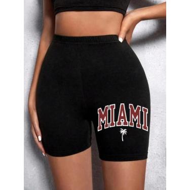 Imagem de Shorts Esportivos Femininos De Alta Elasticidade Com Estampa De Letras