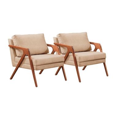 Imagem de Conjunto 2 Poltronas Mona Luxo Madeira Maciça Linho Bege Espuma Soft Linho Bege Castellar Móbile