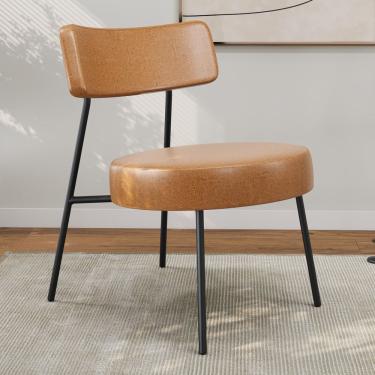 Imagem de Poltrona Decorativa Sala De Estar Kobe Estofada Couro Sintético Marrom Desk Design