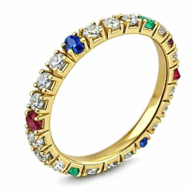 Imagem de Anel em Ouro 18k Aliança Inteira com Pedras Naturais e Design Exclusiv