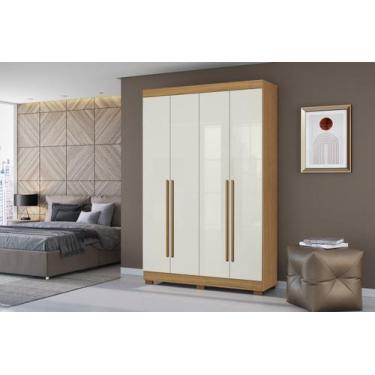 Imagem de Roupeiro de Solteiro 153cm 4 Portas 02 Gavetas - Cinamomo/Off White Ar