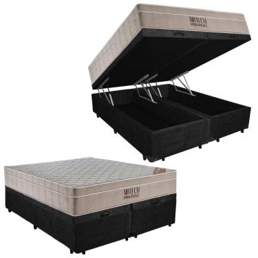 Imagem de Cama Box Baú Casal Suede Bipartido + Colchão Ortobom Airtech Molas Ensacadas 65x138x188...