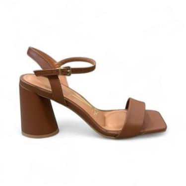Imagem de Sandália Feminina Vizzano Salto Grosso Bico Quadrado 6562101 Mocca 34-Feminino