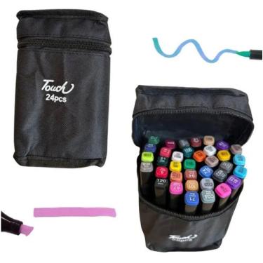 Imagem de Conjunto 24 Cores Canetas Touch Permanente Marcador Ponta Dupla - Gené