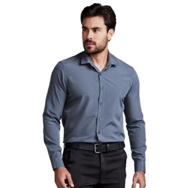 Imagem de Camisa Social Masculina Slim Manga Longa - Daze Modas, Cinza, P