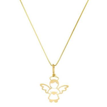 Imagem de Colar De Ouro 18k Gargantilha Feminina Veneziana 50cm Pingente Anjo - 